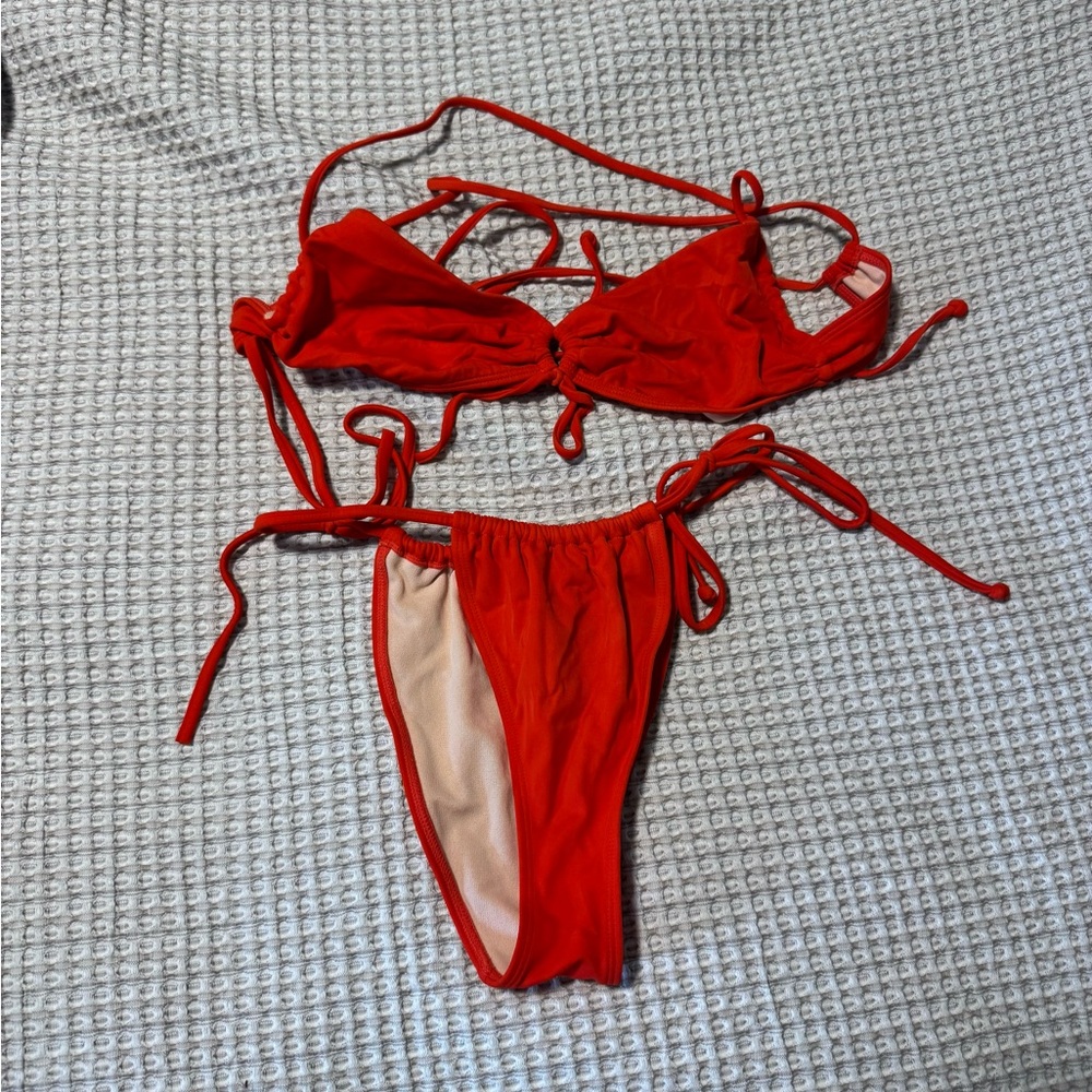 Blue Hour Pacsun Red Tie-String Bikini Set